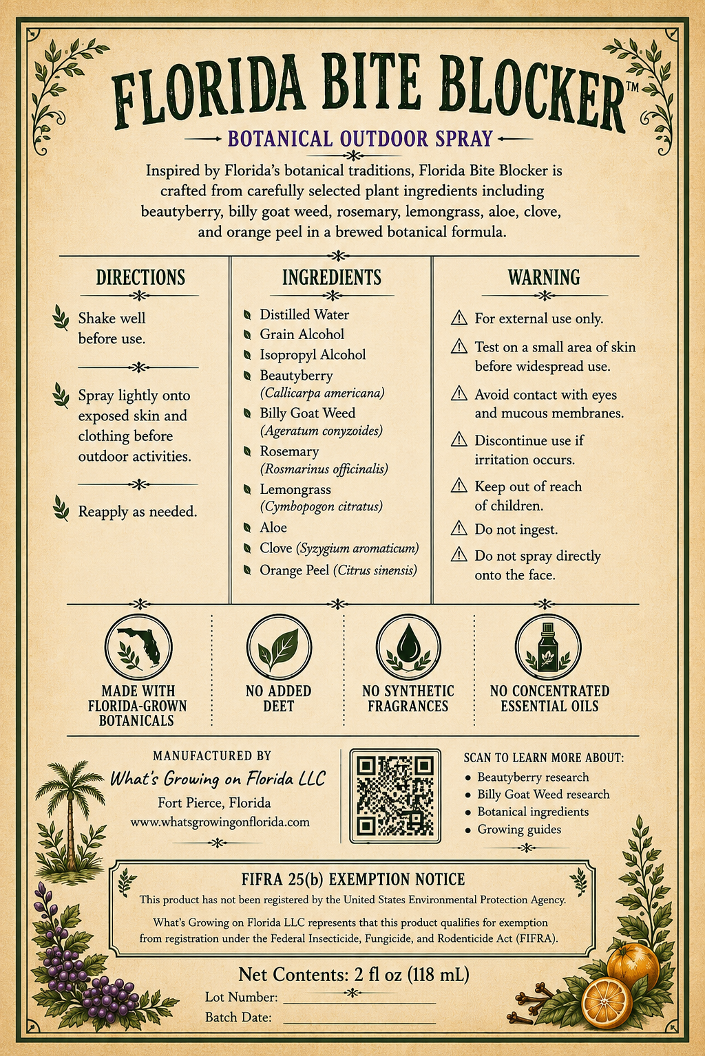 FLORIDA BITE
BLOCKER™ ￼Botanical Outdoor Spray